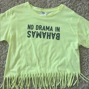 Neon Zara top Neon Yellow with fringe bottom Size 8